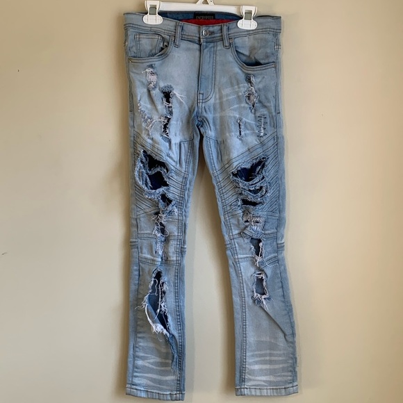 ENCRYPTED light wash destroyed jeans size 12 - Picture 1 of 4